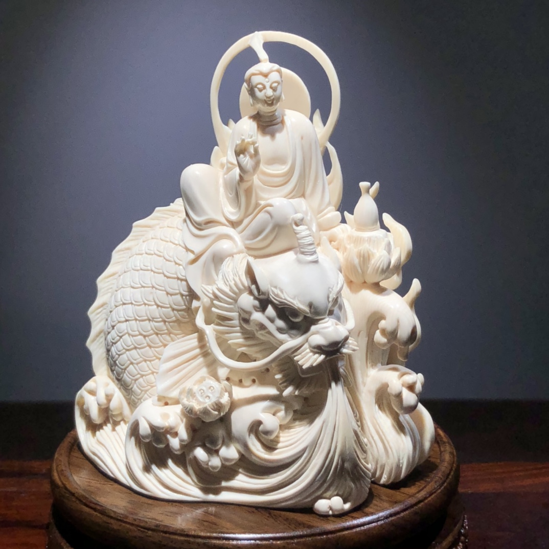 《鰲魚觀音》擺件，云飛老師手雕孤品！